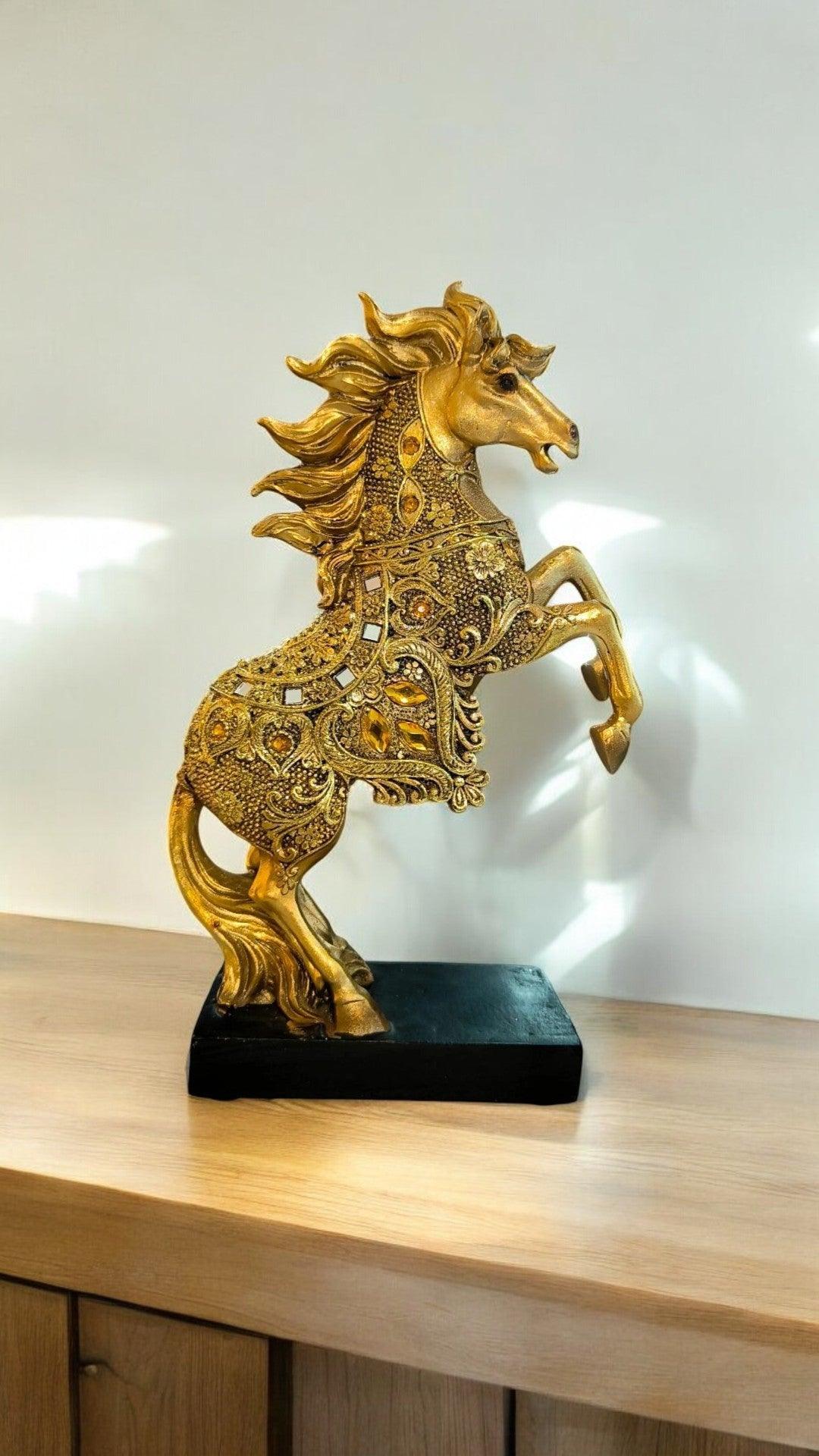 Golden Rising Horse Statue
