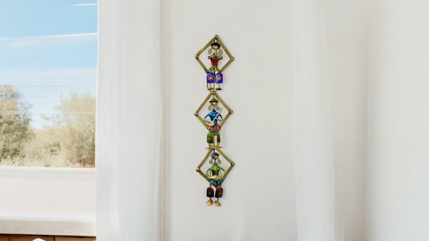 Handmade Multicolour Metal Wall Decor - Trio of Musicians with Hanging Legs