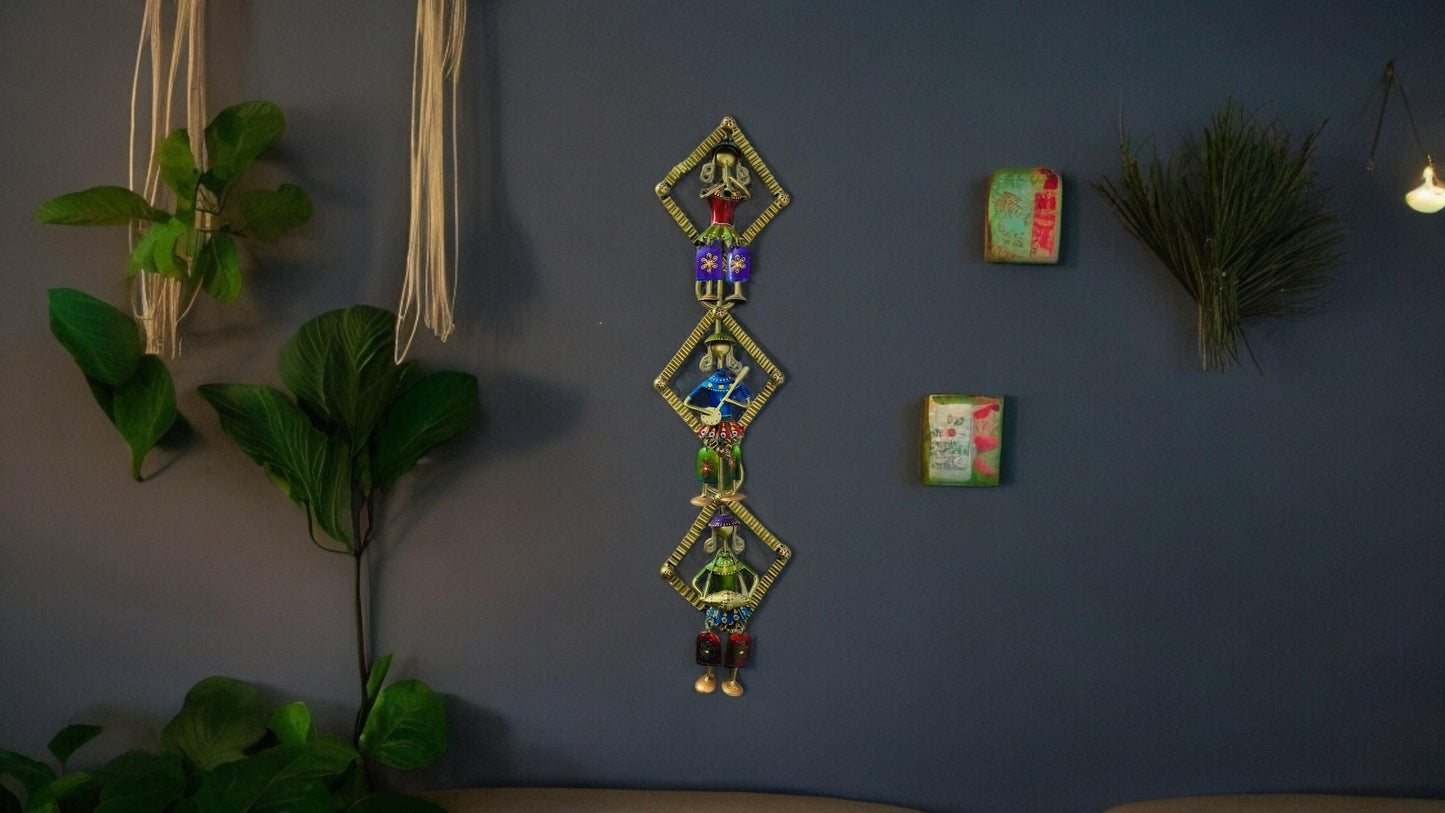 Handmade Multicolour Metal Wall Decor - Trio of Musicians with Hanging Legs