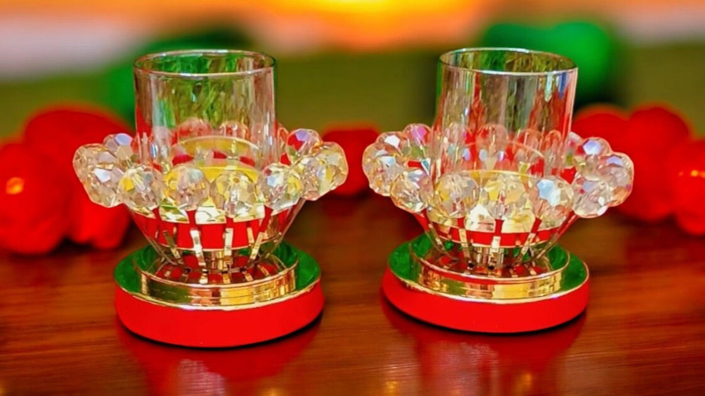 Crystal Glass Candle Stand - Golden
