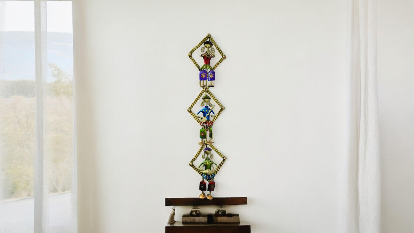 Handmade Multicolour Metal Wall Decor - Trio of Musicians with Hanging Legs