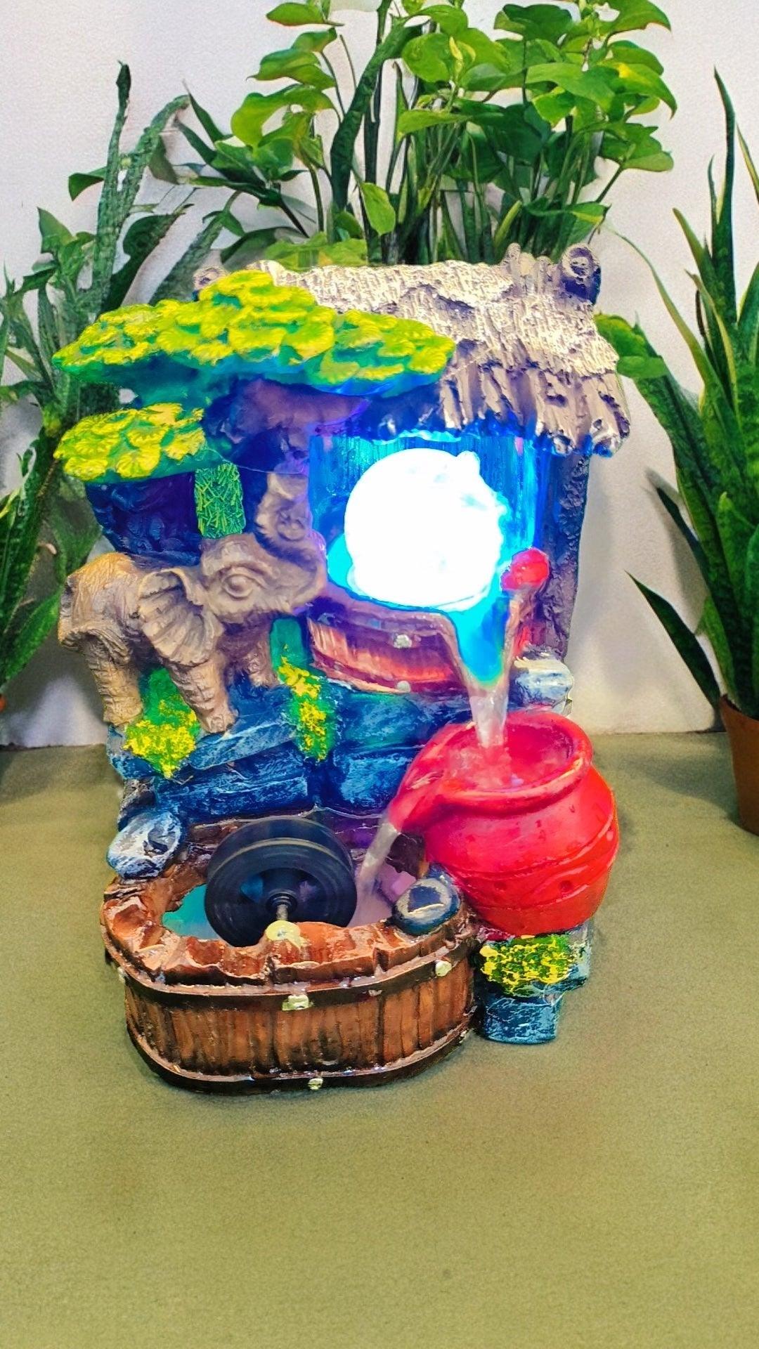 Enchanting Nature Water Fountain with Climbing Elephant and Crystal Ball