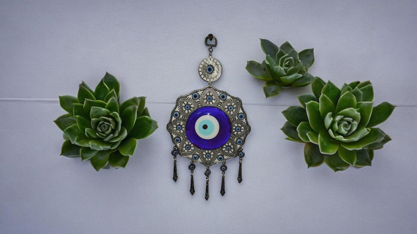 Octagonal Evil Eye Amulet with Hanging Pendants