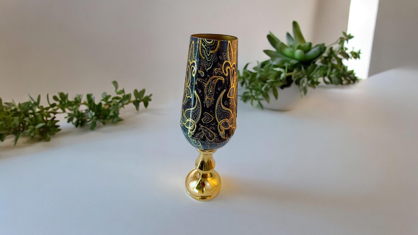 Golden and Black Handcrafted Metal Flower Vase