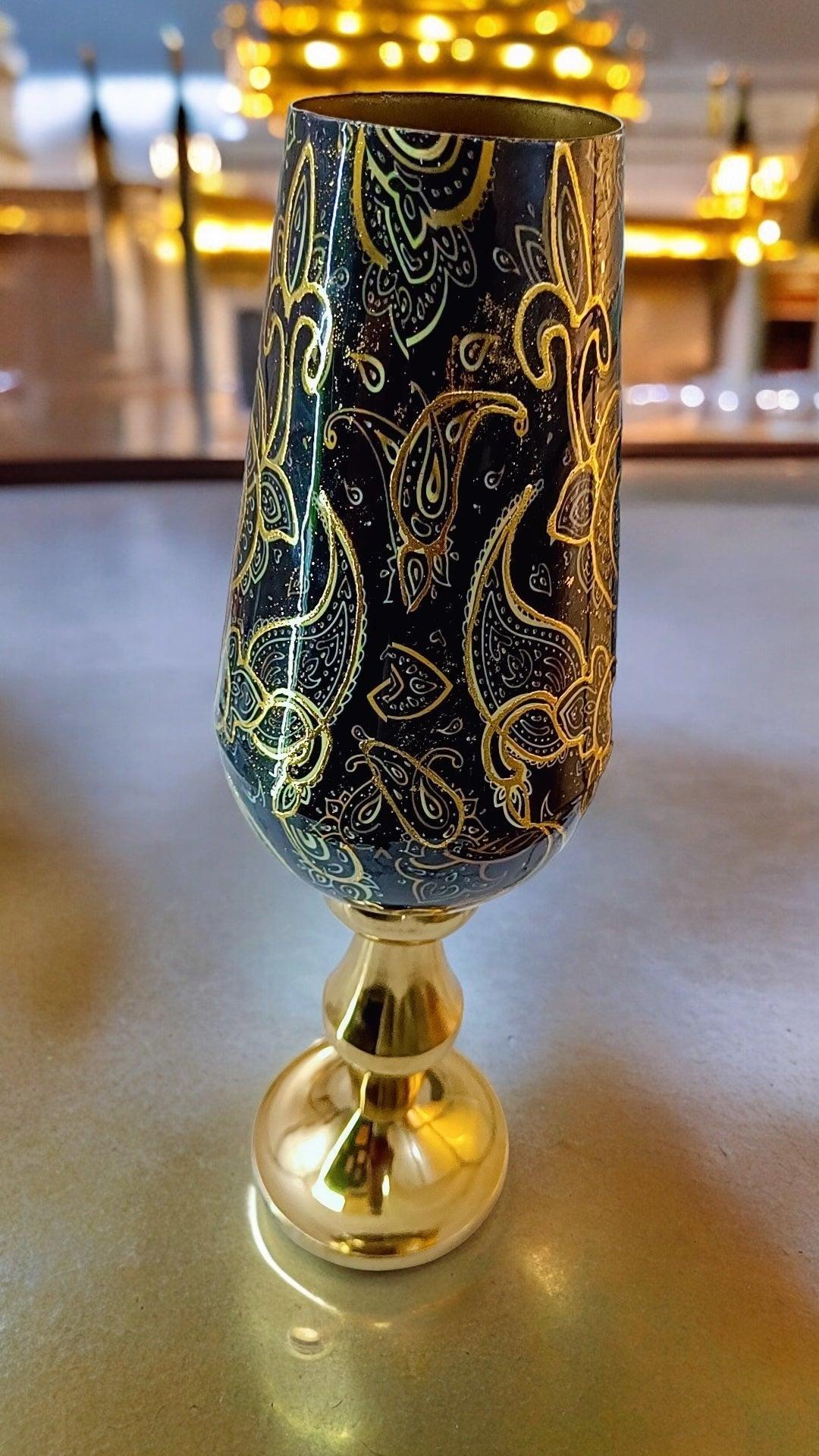 Golden and Black Handcrafted Metal Flower Vase