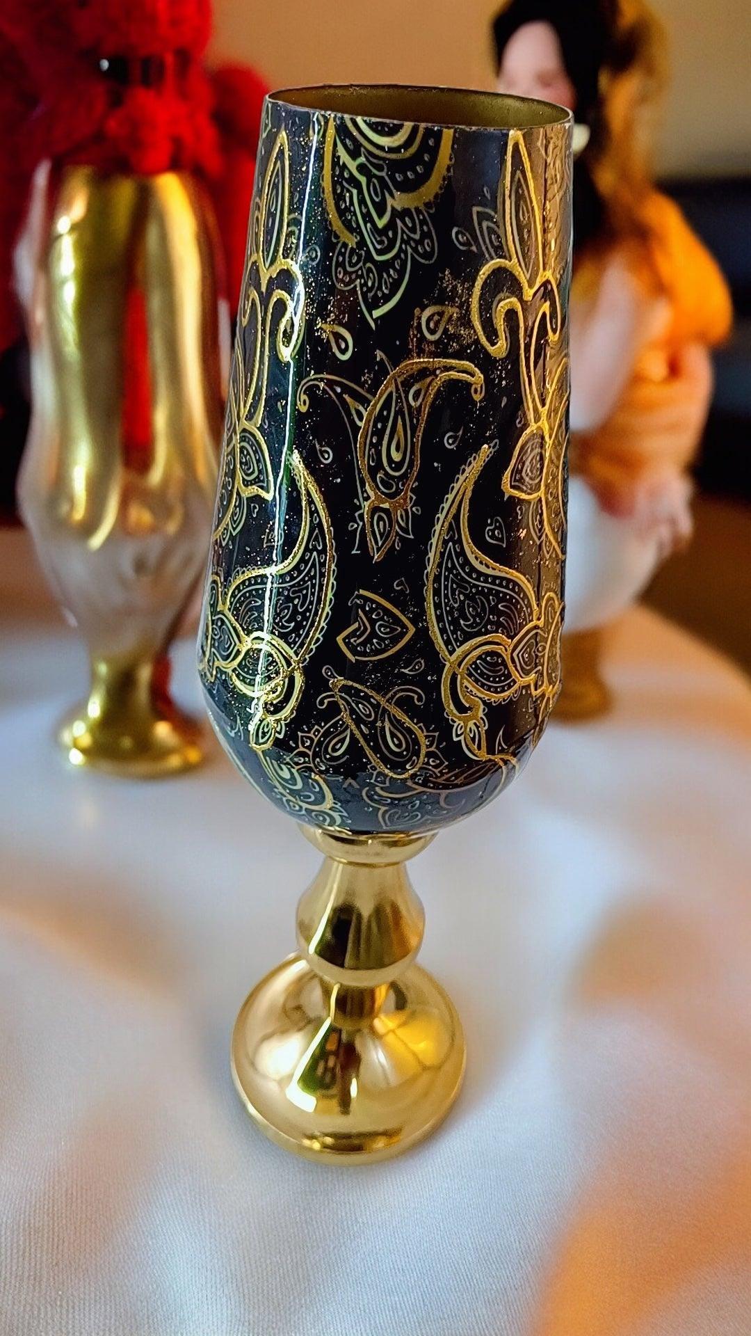 Golden and Black Handcrafted Metal Flower Vase