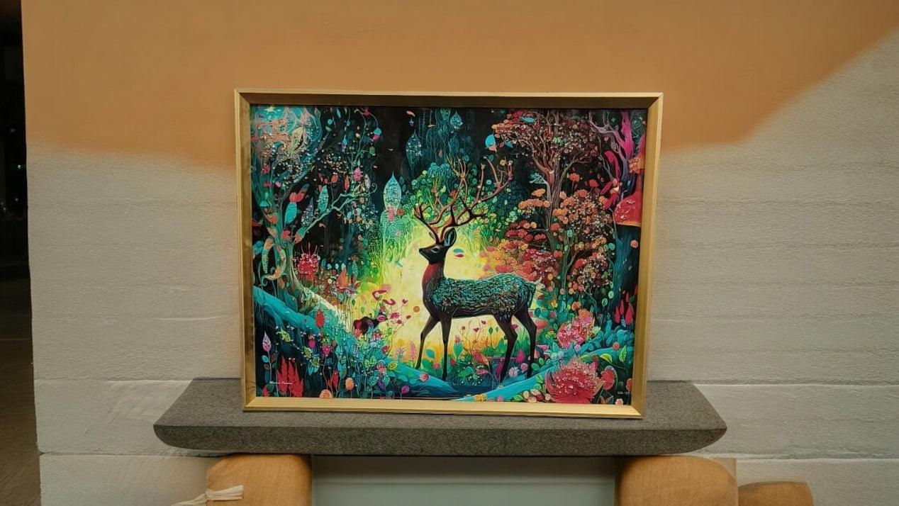 Multicolor Deer Scenery with Crystal Coated Resin Art