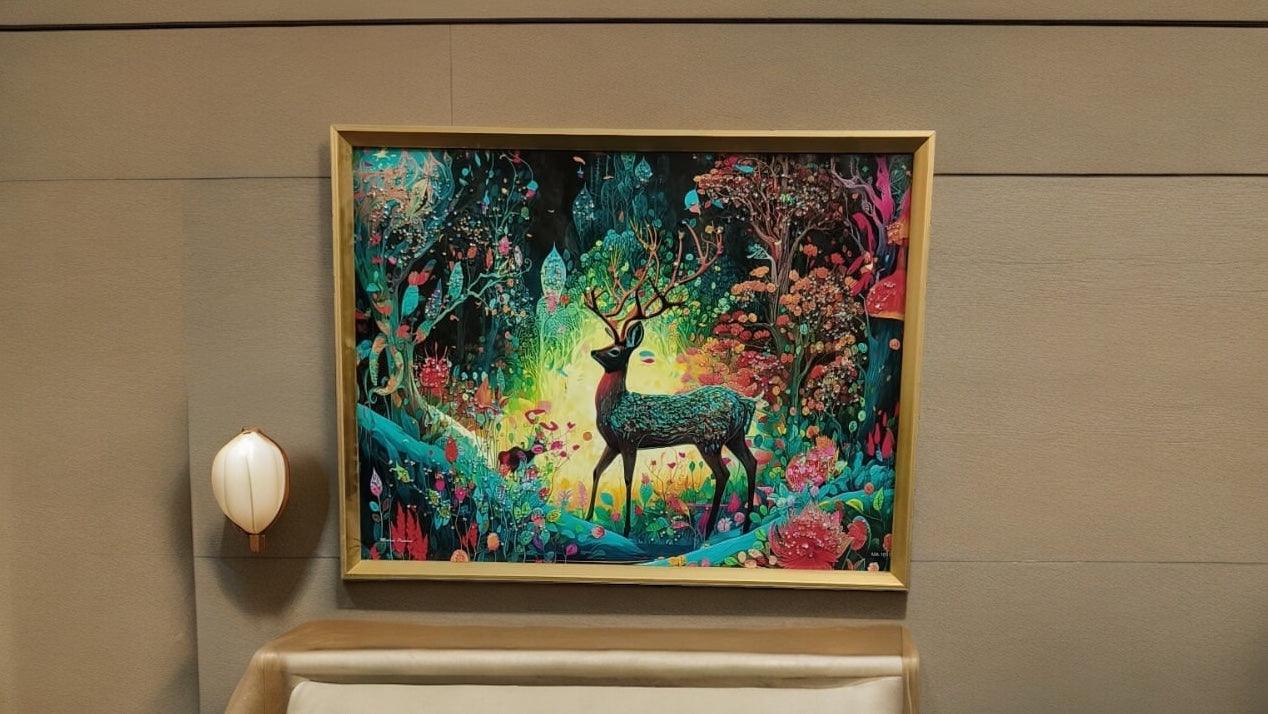 Multicolor Deer Scenery with Crystal Coated Resin Art
