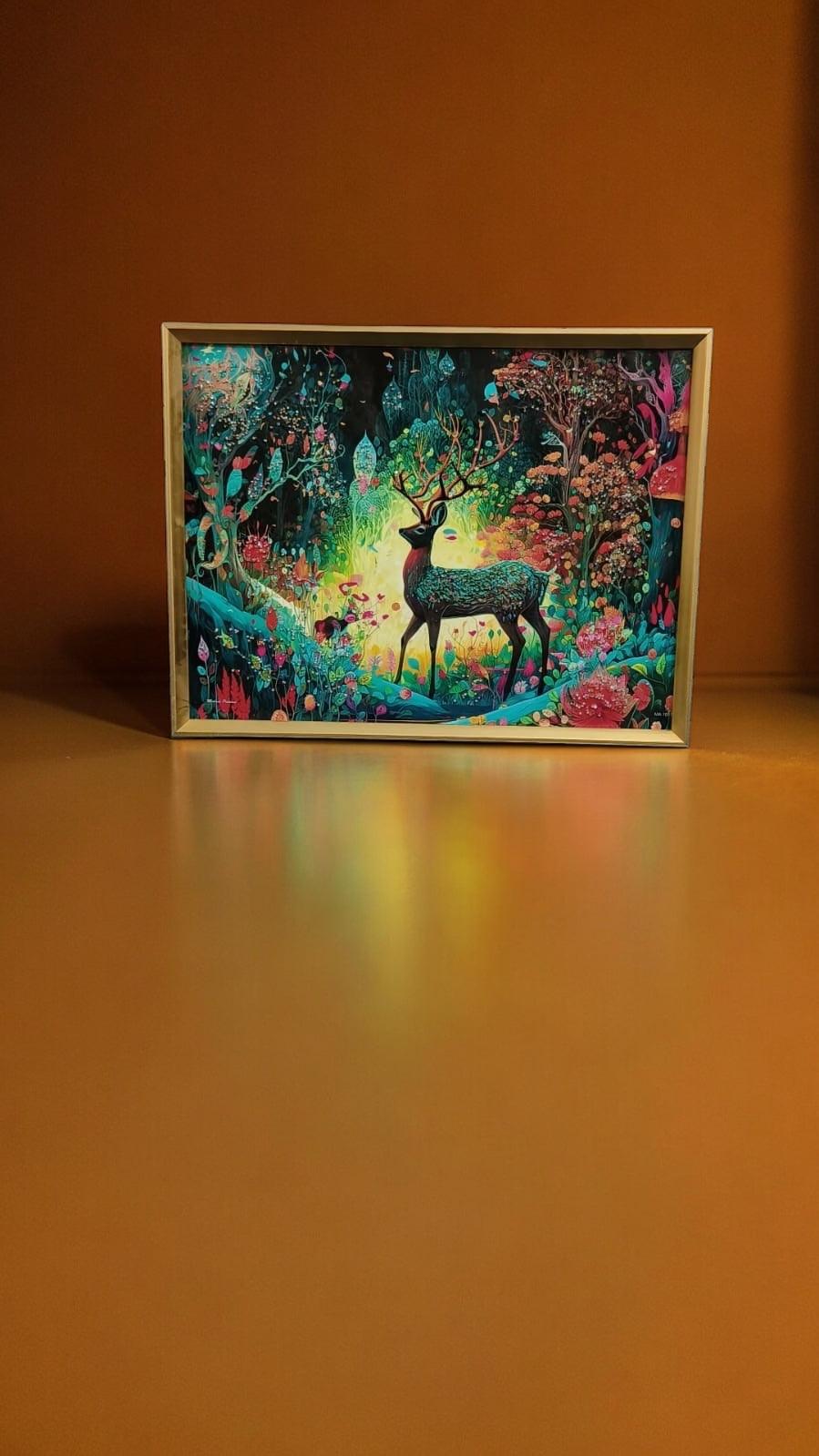 Multicolor Deer Scenery with Crystal Coated Resin Art