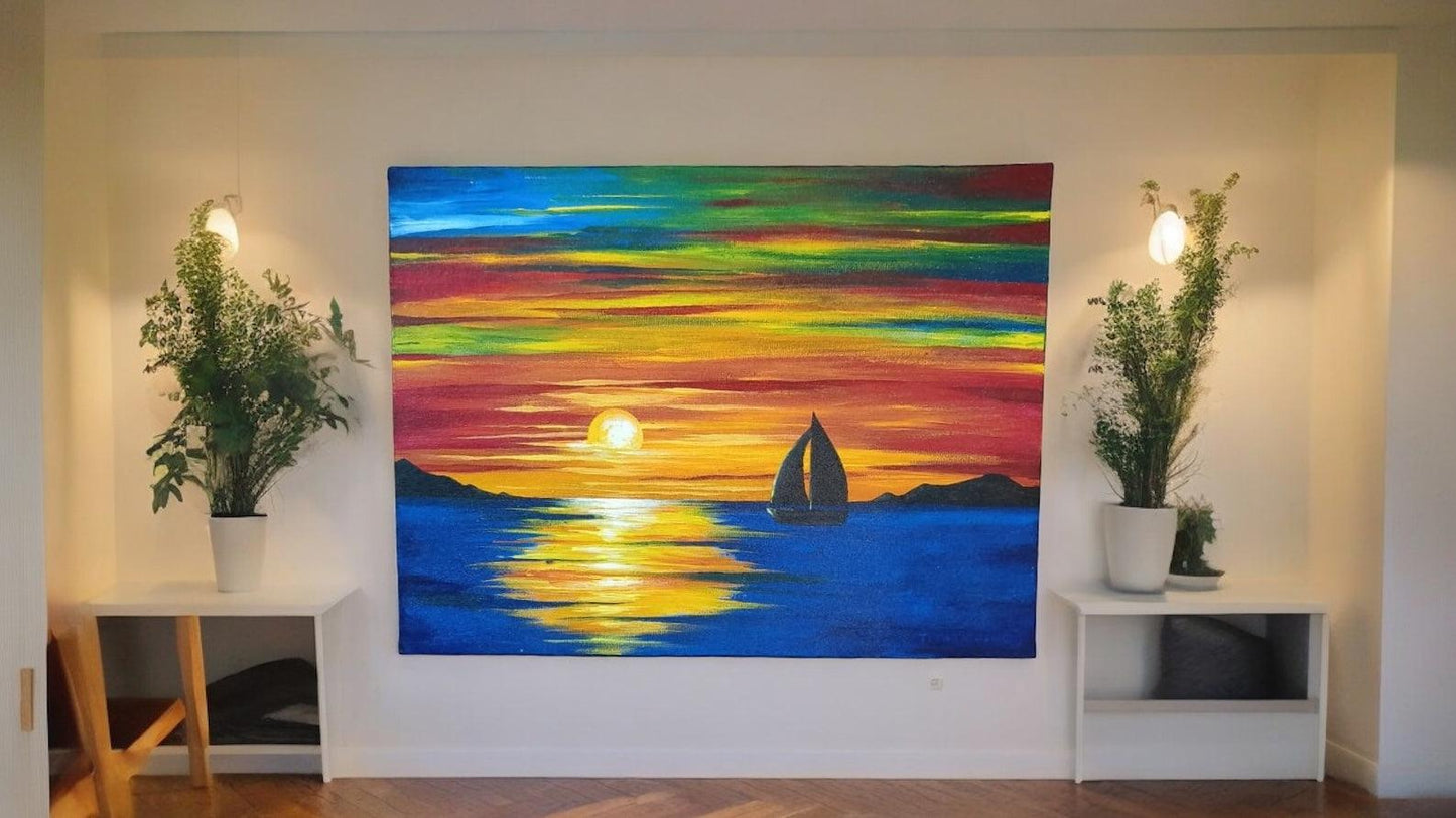 Vibrant Evening Scenery Canvas Painting