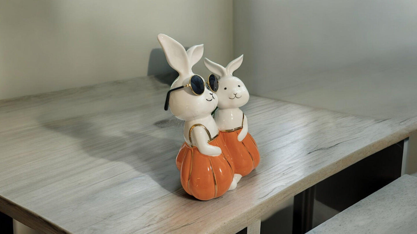 Rabbit Couple Figurine | Ceramic