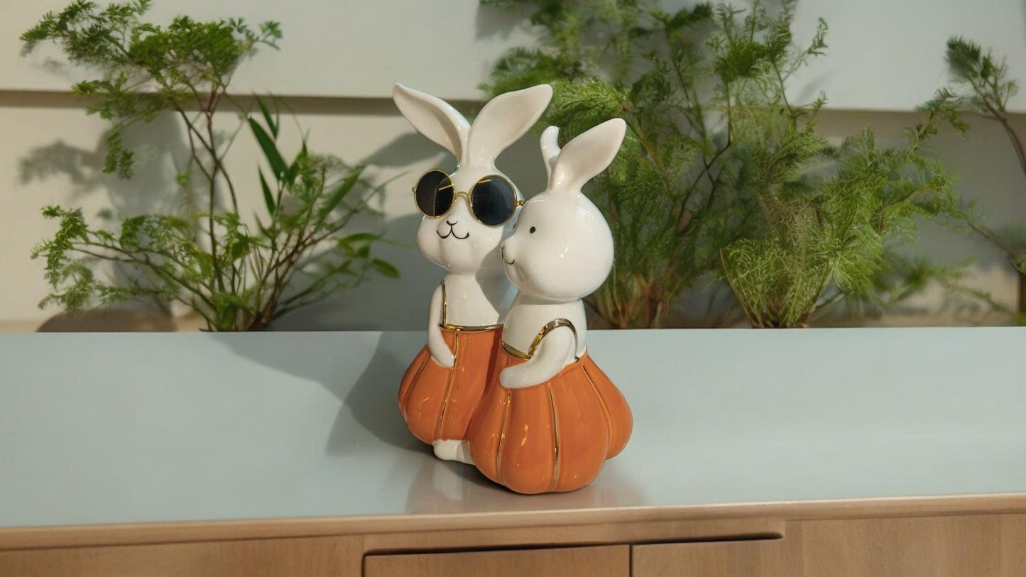 Rabbit Couple Figurine | Ceramic