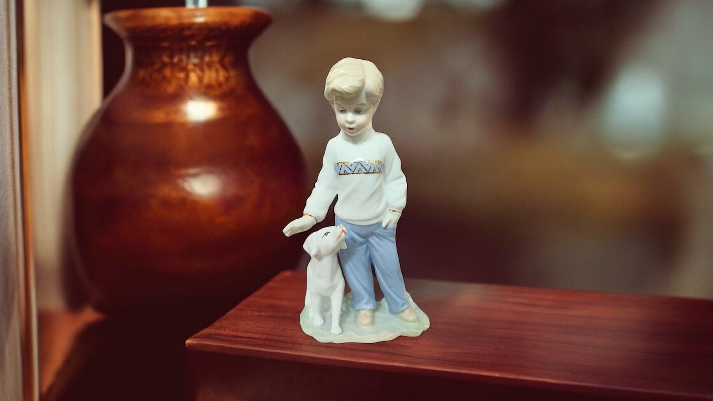 "My Loyal Friend" Boy Statue with Dog