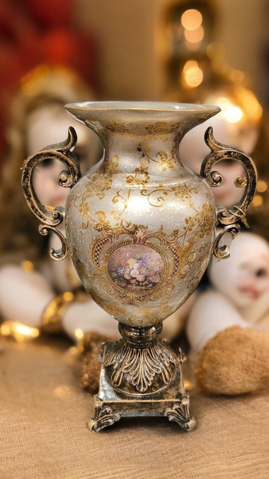 Antique Ceramic Vase - Gold Dark Beige