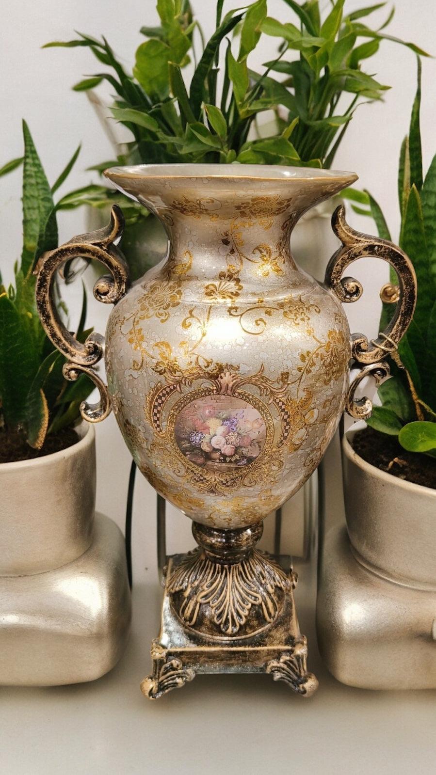 Antique Ceramic Vase - Gold Dark Beige