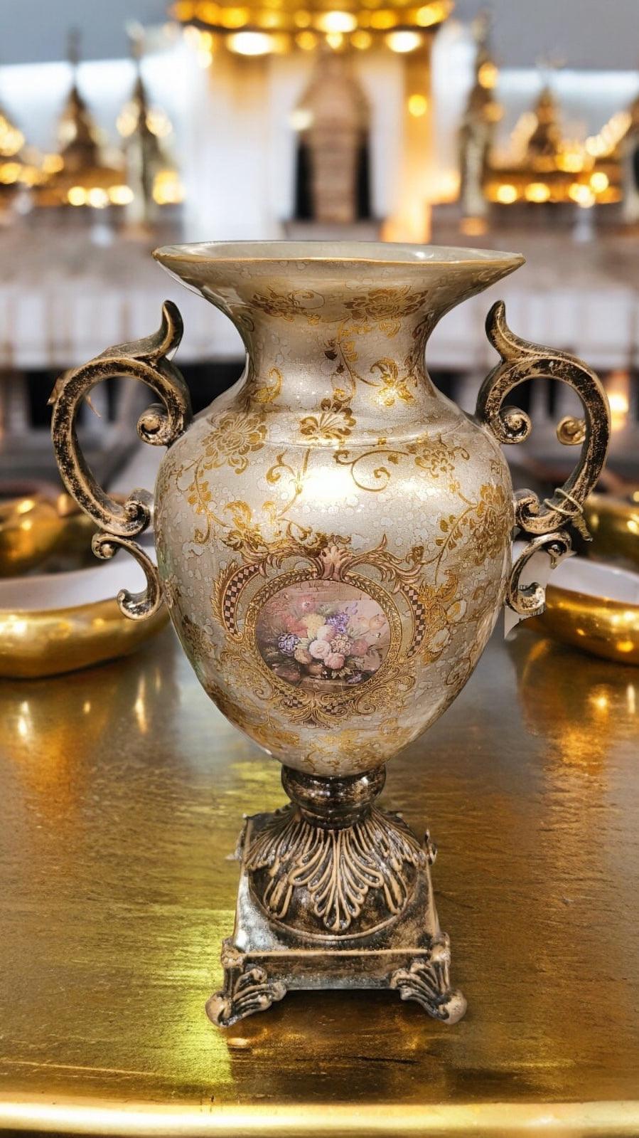 Antique Ceramic Vase - Gold Dark Beige