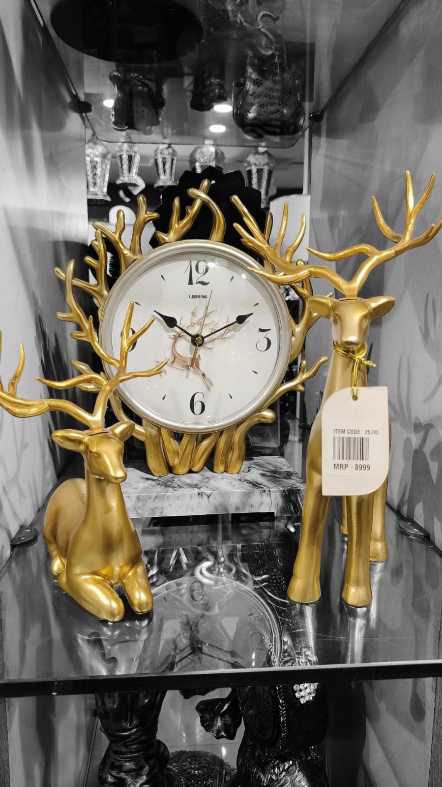 Deer Showpiece & Table Clock Combo Set of 3