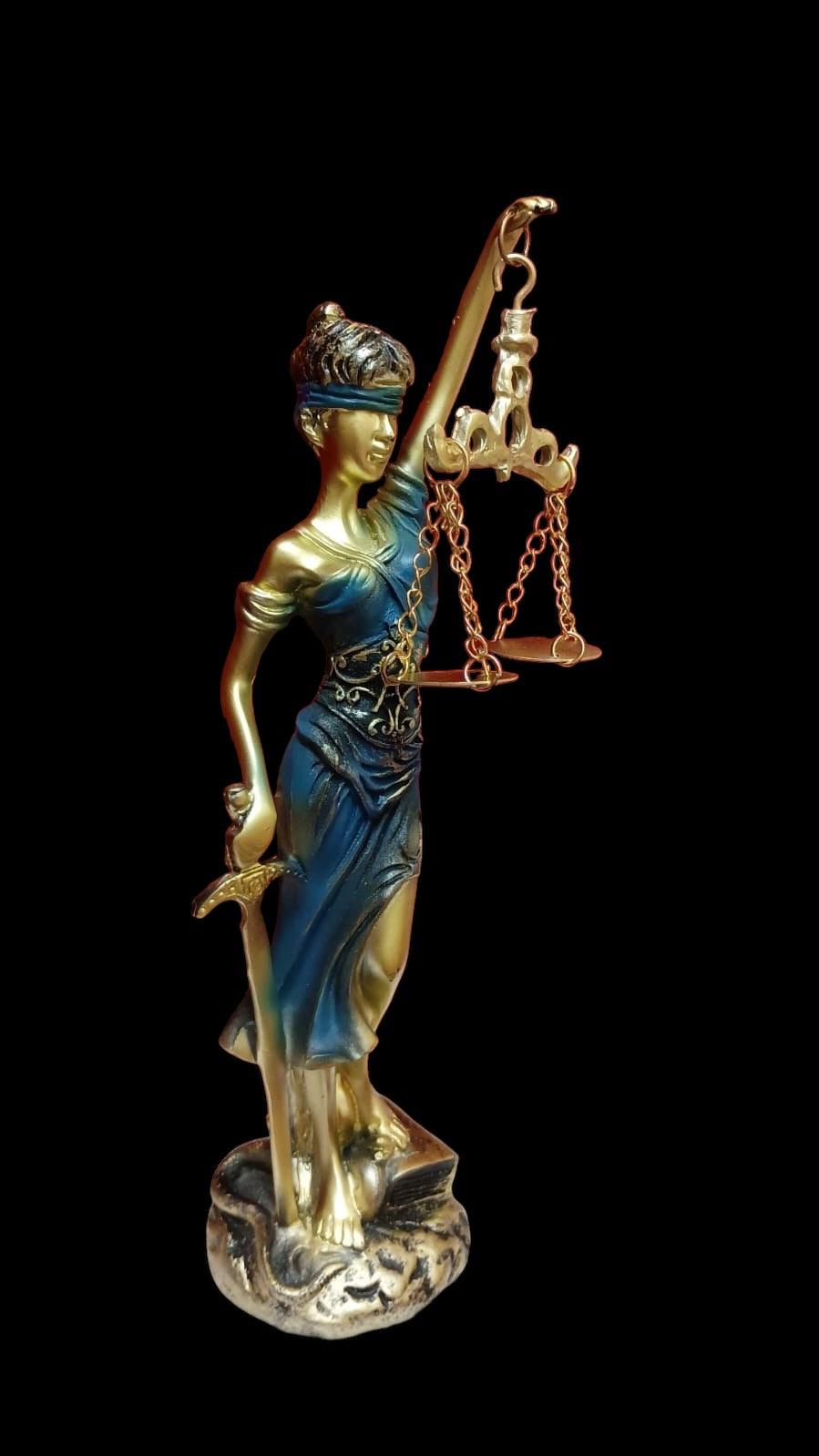 Elegant Golden and Blue Lady Justice Statue