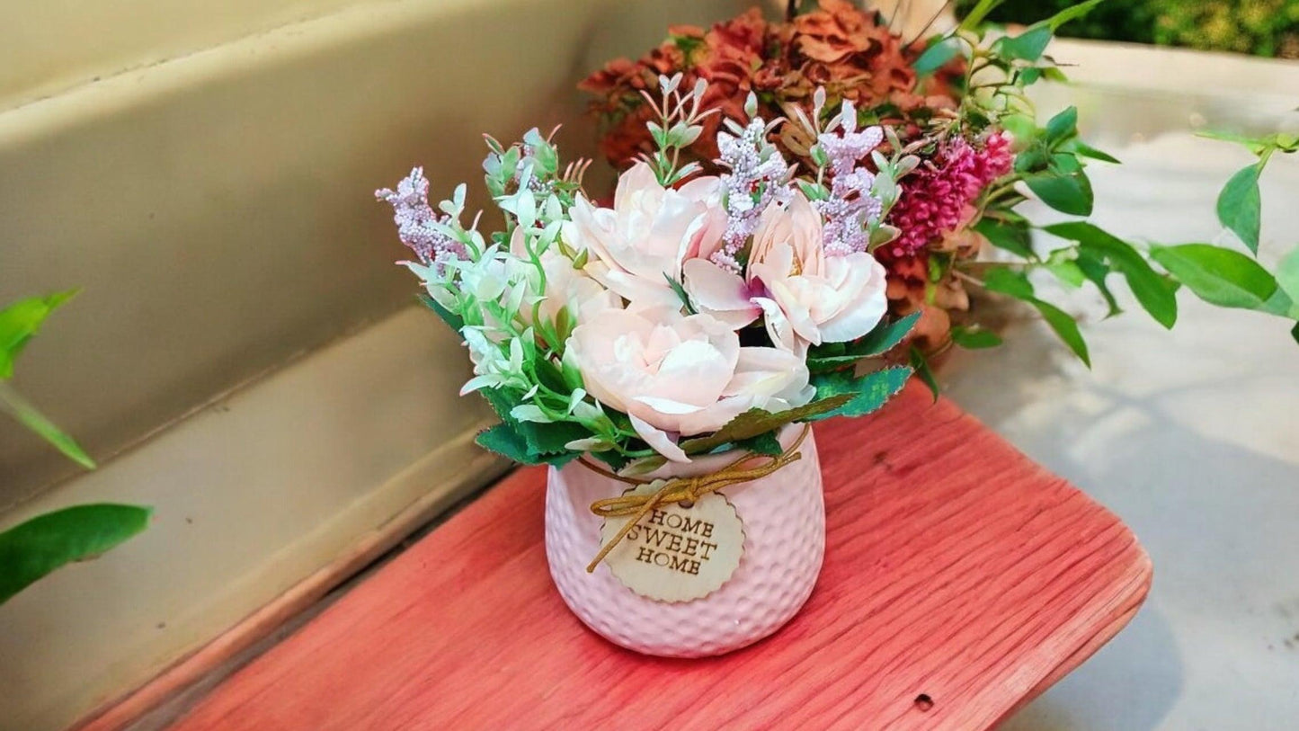 Small Flower Pot with White and Pink Roses