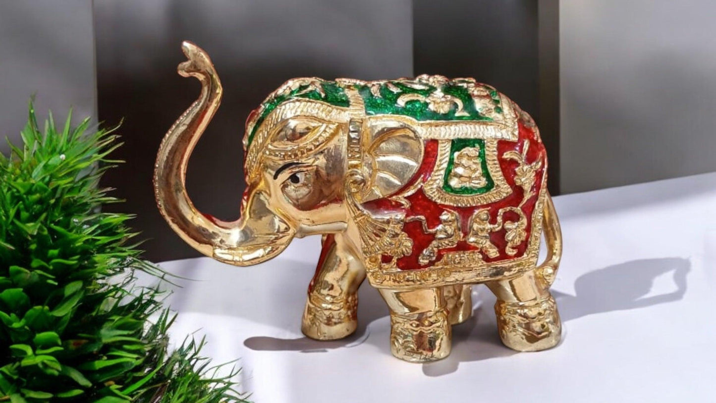 Gujlaxmi Golden Elephant with Rajasthani Art