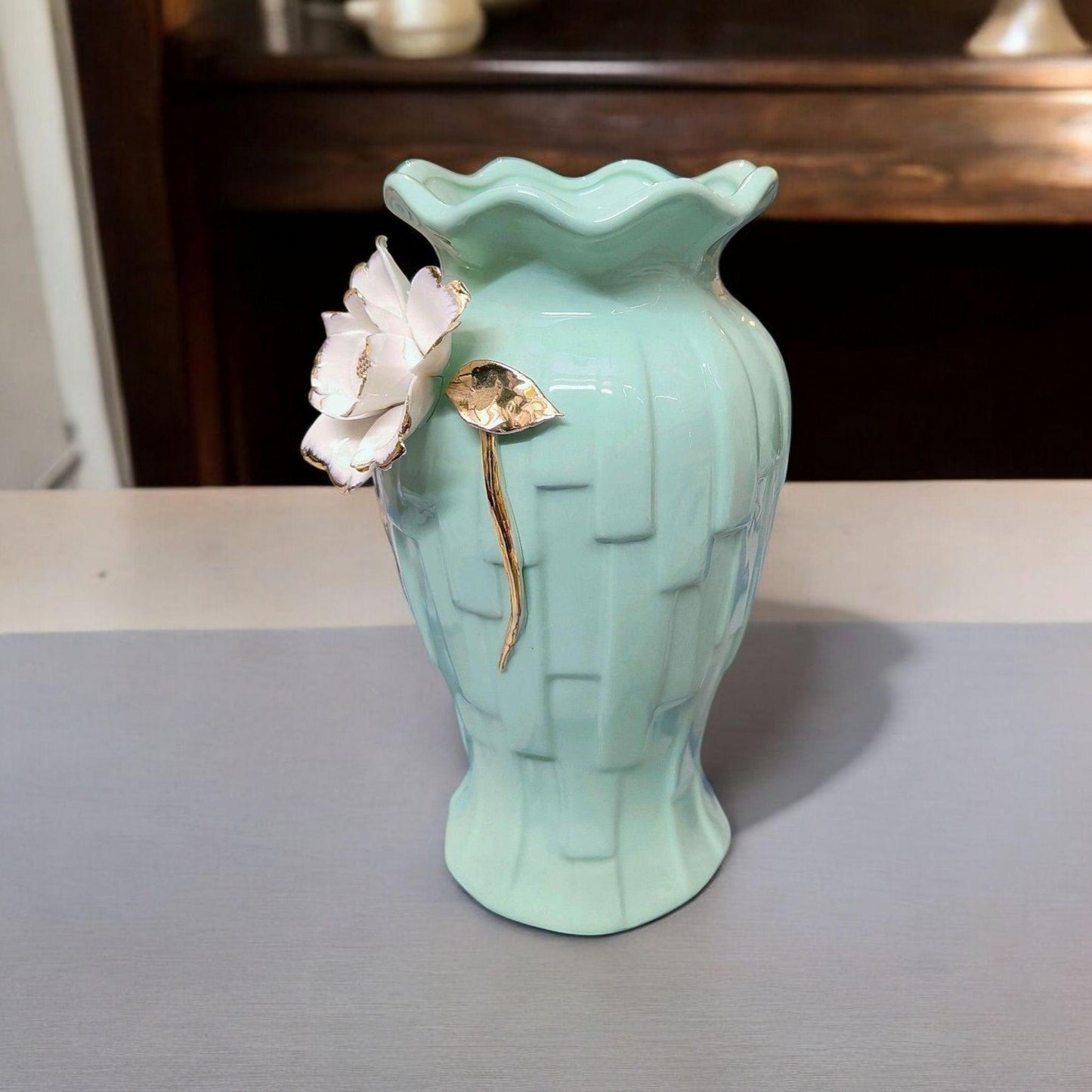 Ceramic Flower Vase - Turquoise Green