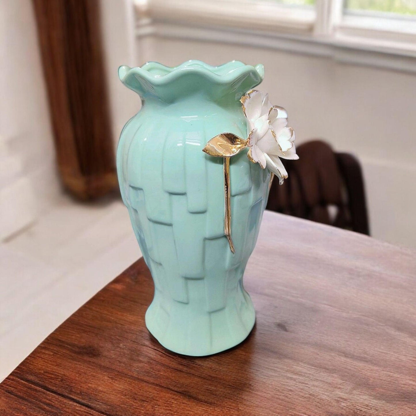 Ceramic Flower Vase - Turquoise Green
