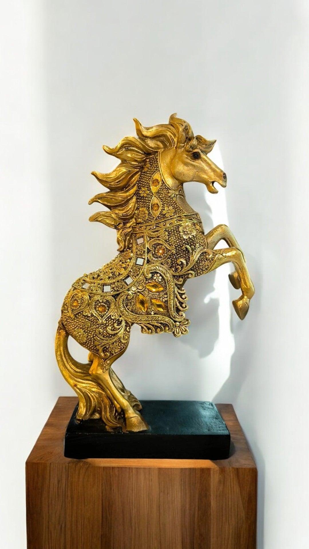 Golden Rising Horse Statue