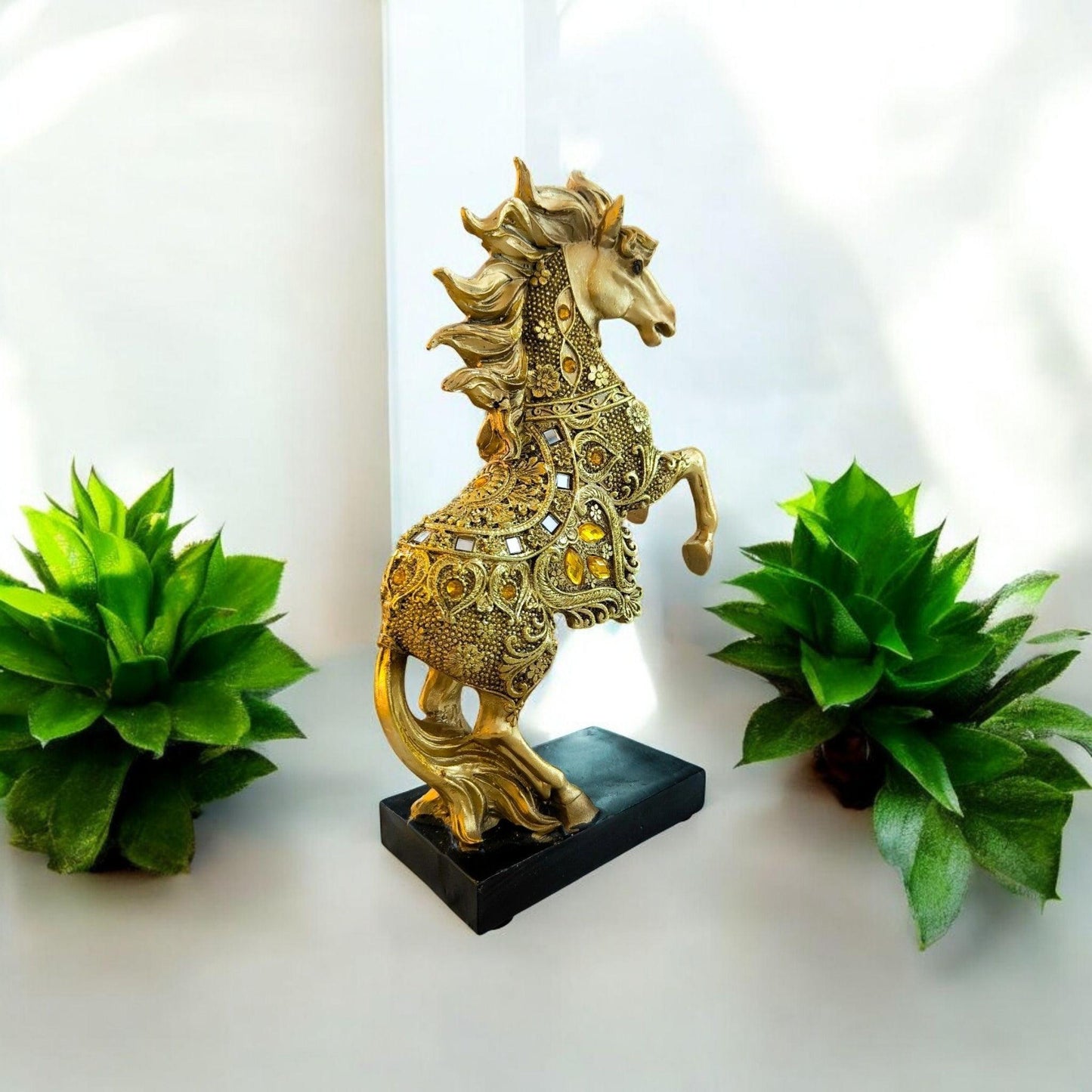 Golden Rising Horse Statue