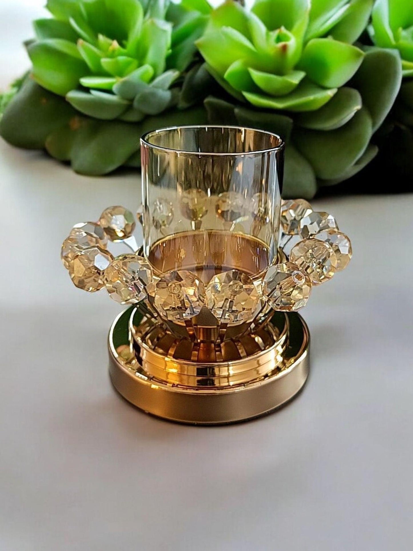 Crystal Glass Candle Stand - Golden