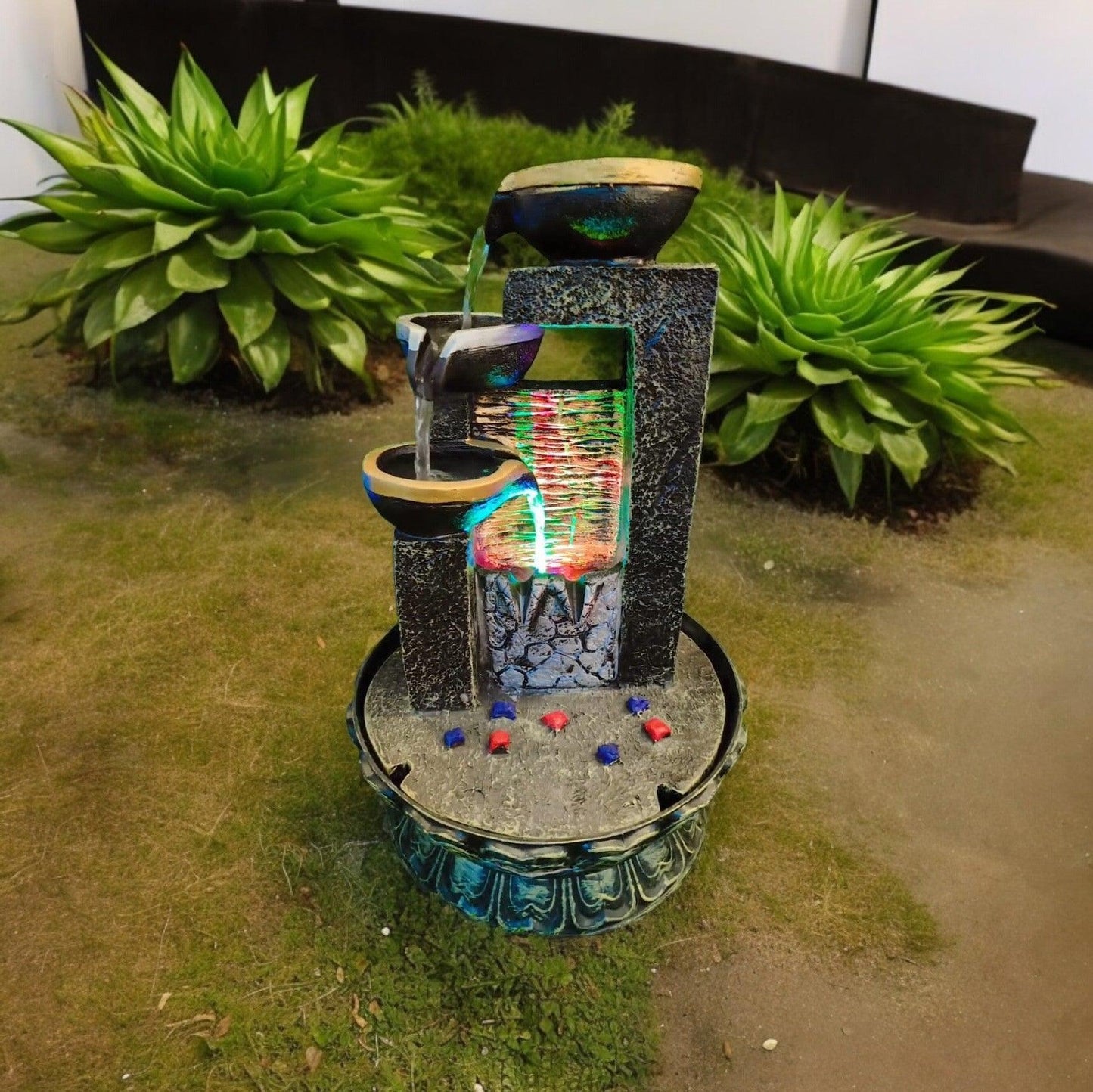 Indoor Water Fountain with Flowing Diyas and LED Lights - 14"