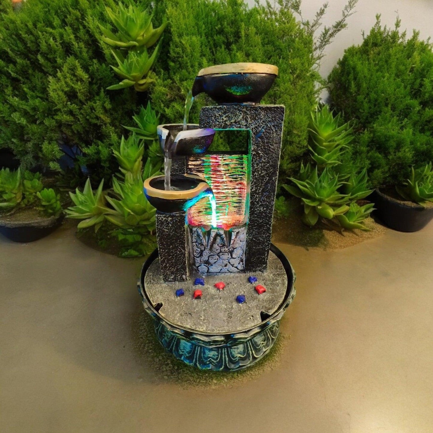 Indoor Water Fountain with Flowing Diyas and LED Lights - 14"