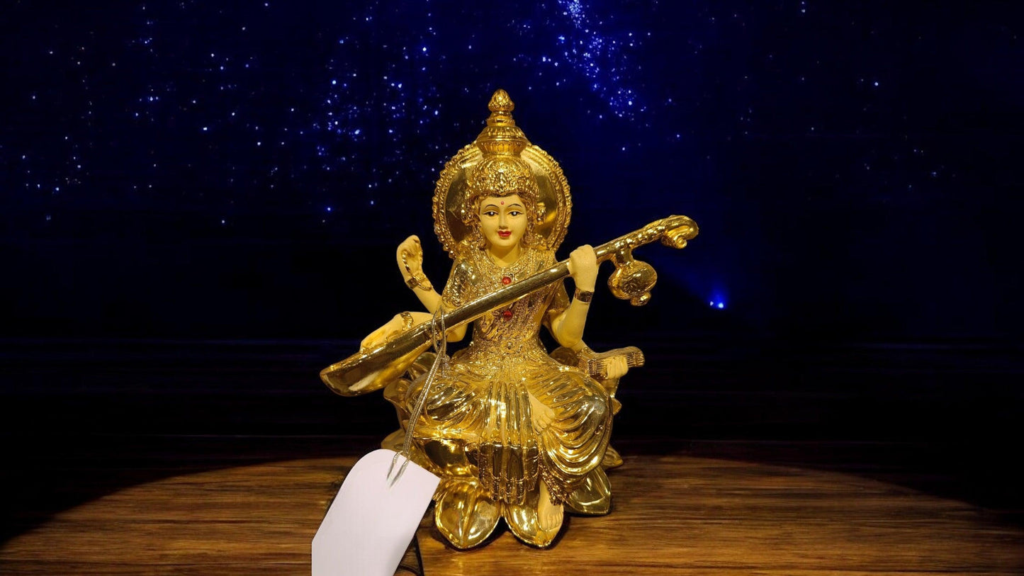 Goddess Saraswati Idol – Graceful and Elegant in Gold Finish