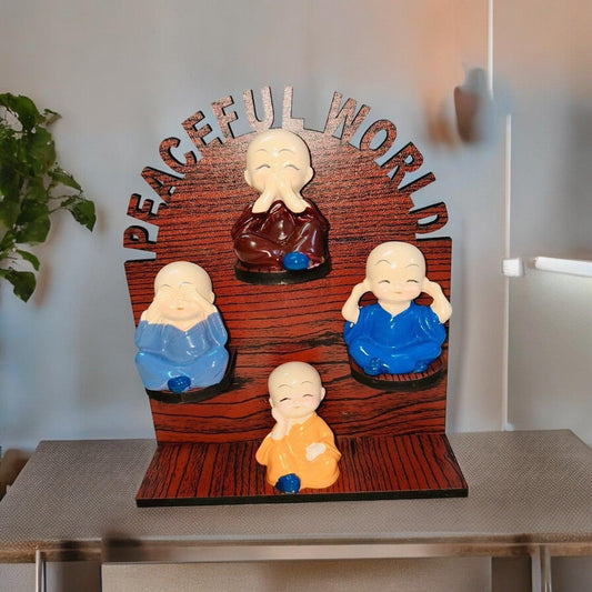 Cute Baby Monk on Wooden Base
