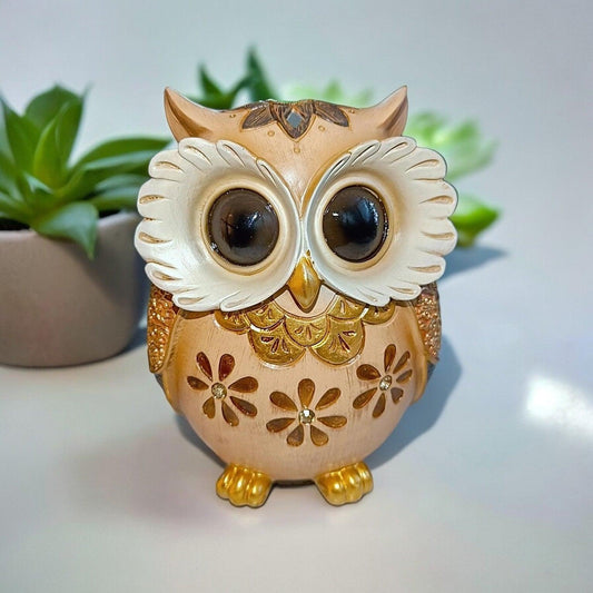 Golden Beige Owl Statue