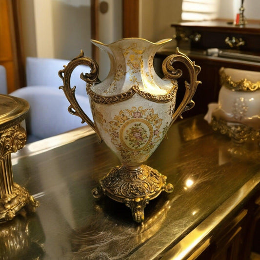 Antique Ceramic Vase - Gold Beige