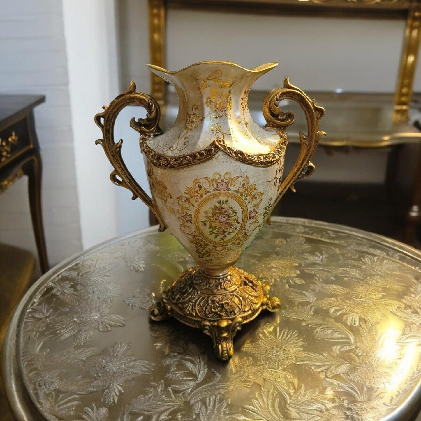 Antique Ceramic Vase - Gold Beige