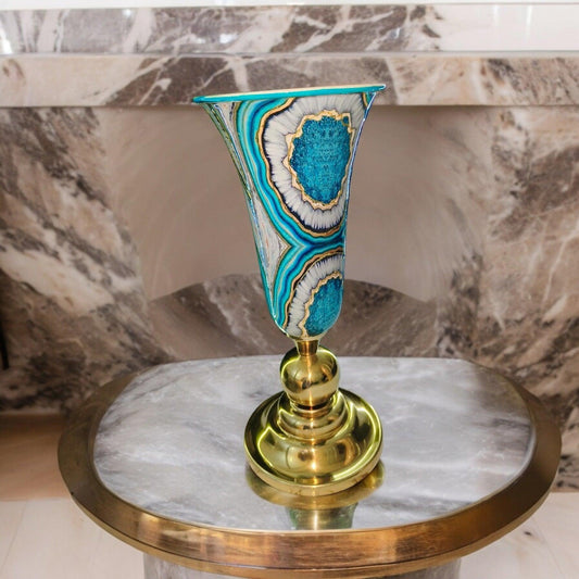 Metal Flower Vase| Blue Swirl Design