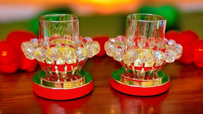 Crystal Glass Candle Stand - Golden