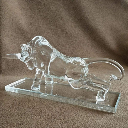 Crystal Bull Figurine, Glass Sculpture, Clear