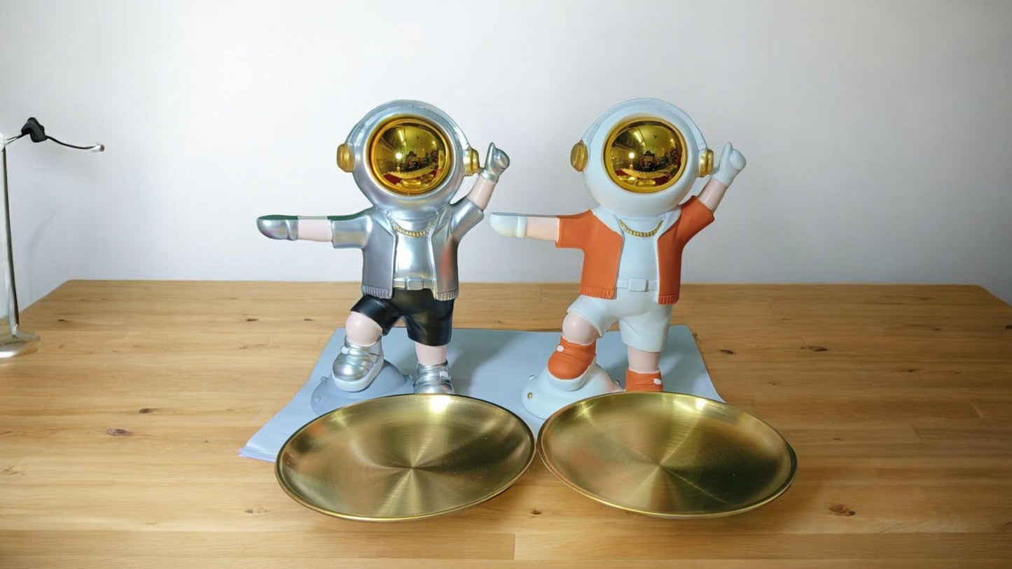 Astronaut Figurine with Metal Tray