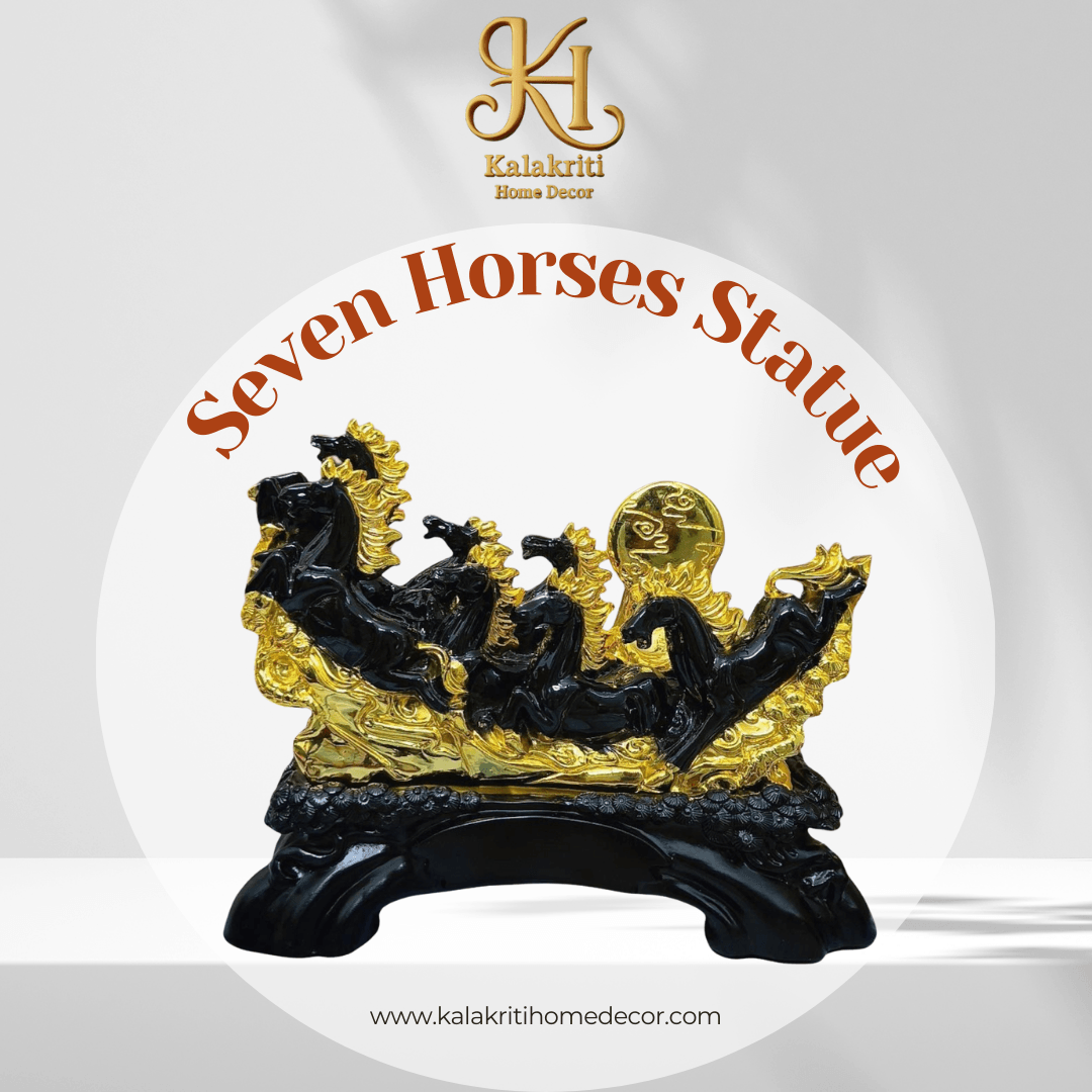 Seven Horse Showpiece - Black & Gold
