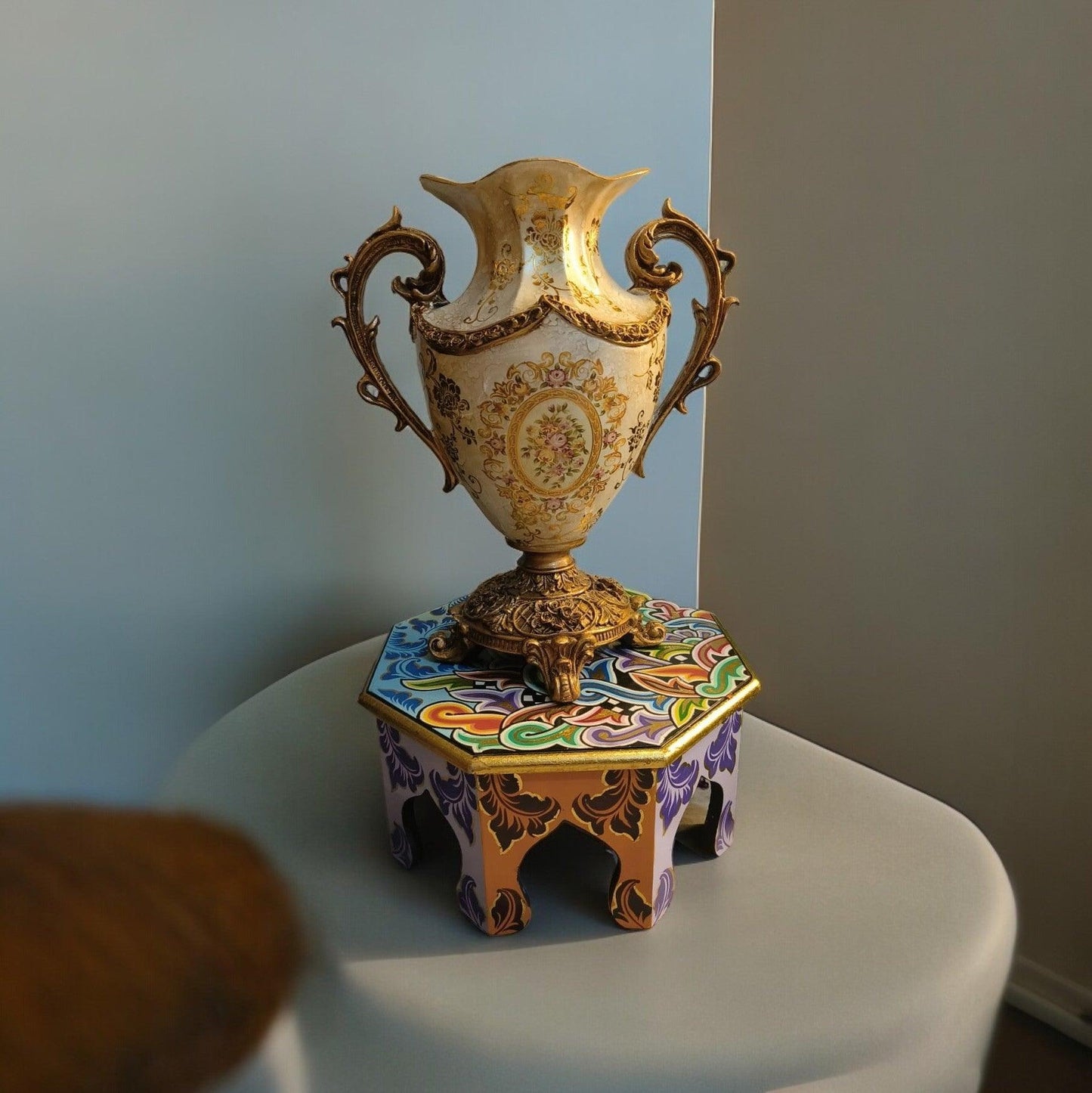 Antique Ceramic Vase - Gold Beige