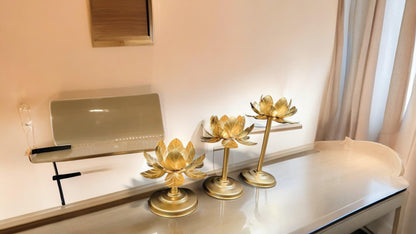 Lotus Candle Stand with Metal Leafs Set of 3