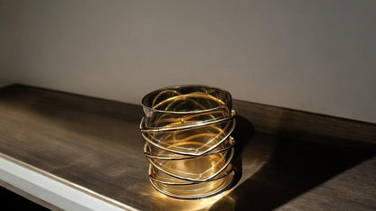 Decorative Glass Candle Holder with Gold Swirl Metal Frame