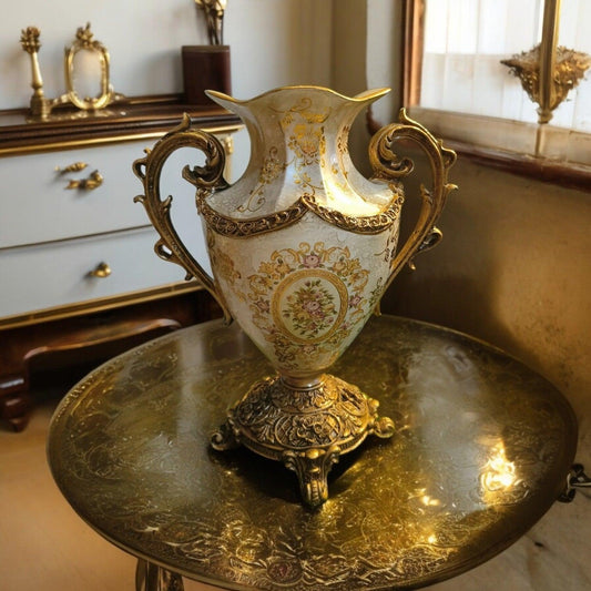 Antique Ceramic Vase - Gold Beige