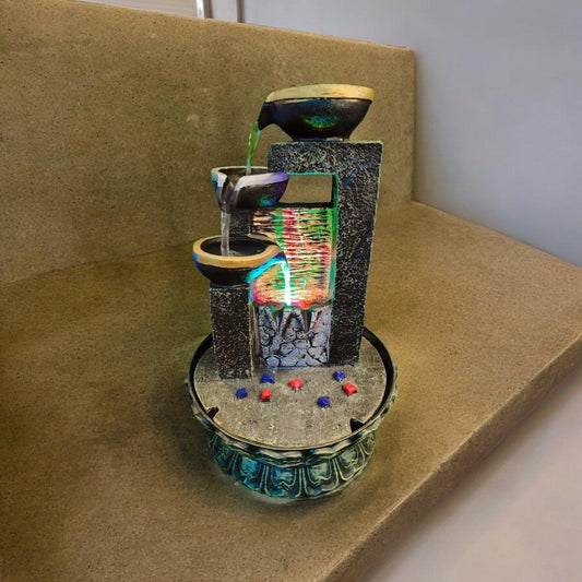 Indoor Water Fountain with Flowing Diyas and LED Lights - 14"
