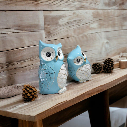 Ceramic Owl Pair | Figurine Set of 2