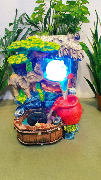Enchanting Nature Water Fountain with Climbing Elephant and Crystal Ball