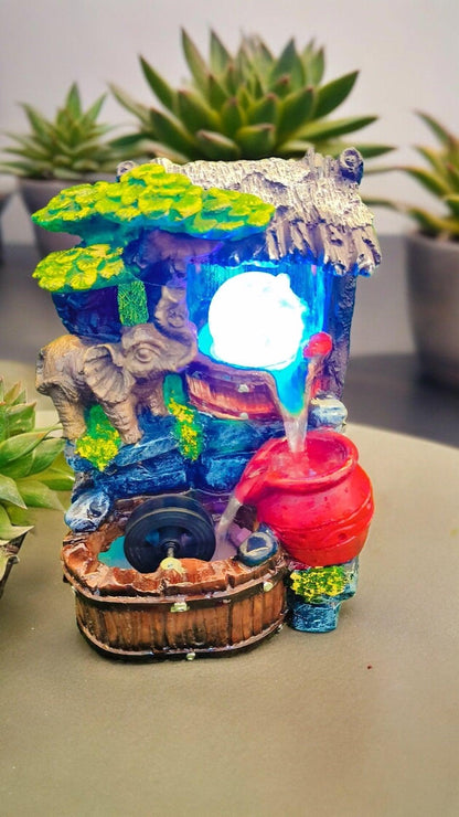 Enchanting Nature Water Fountain with Climbing Elephant and Crystal Ball