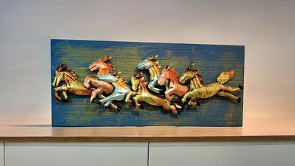 Metal Horses with Wooden Panel Wall Art